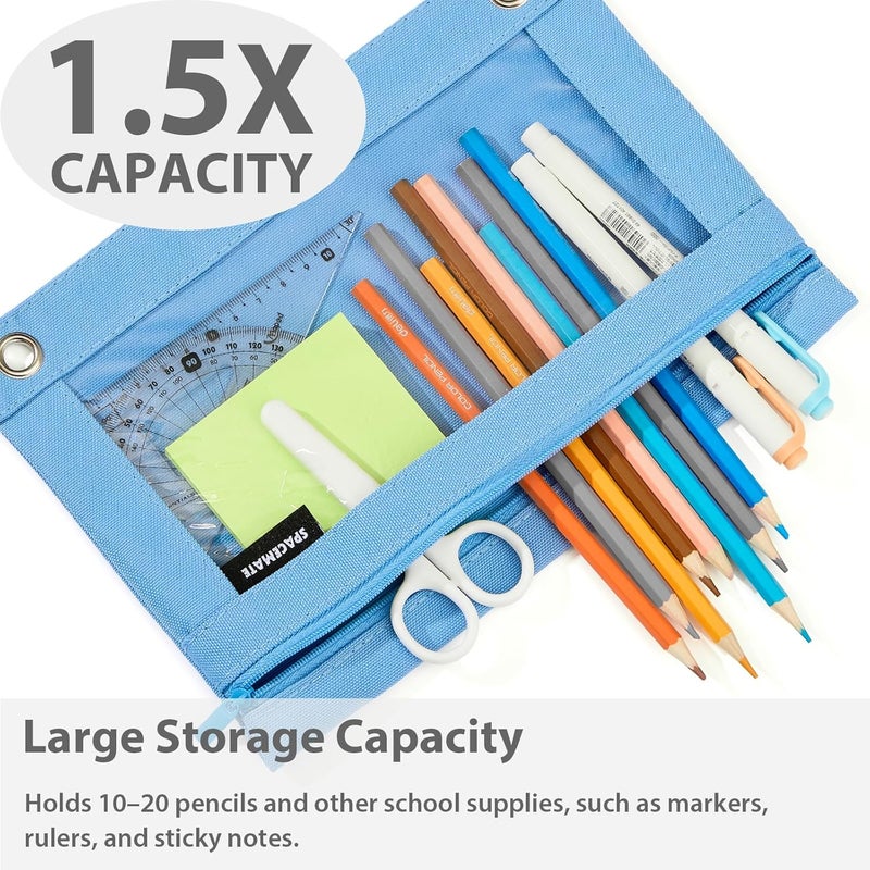 SPACEMATE 2 Pack Binder Pencil Pouch Case Box Bag for 3 Ring Binder School Supplies Girls Boys Kids, Clear Preppy Stuff Large Aesthetic Pen Organizer, Back to College Stationary, Cornflower Blue - Image 2